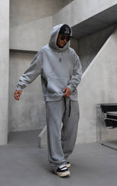 HANORAC SI PANTALONI SET GRI PRESPALAT "BLACK TEAM GYM"